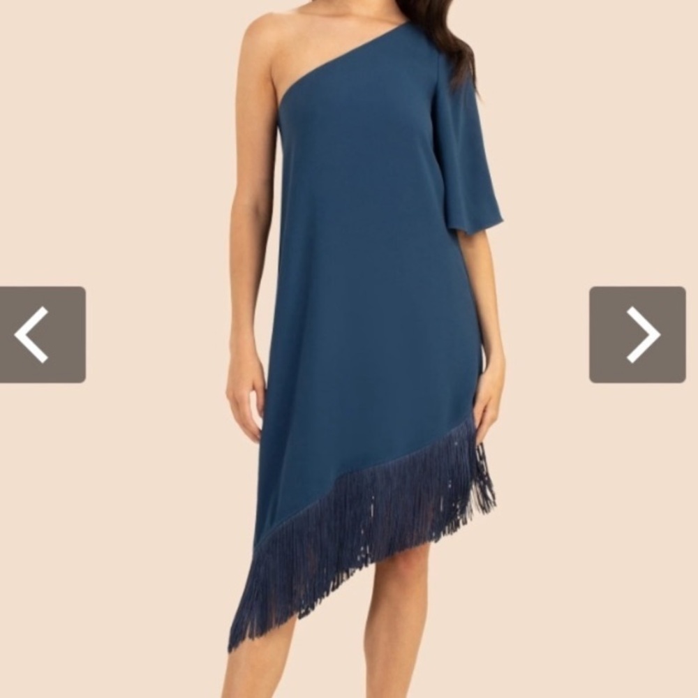 Trina Turk Asymmetrical Blue Dress with Fringe
